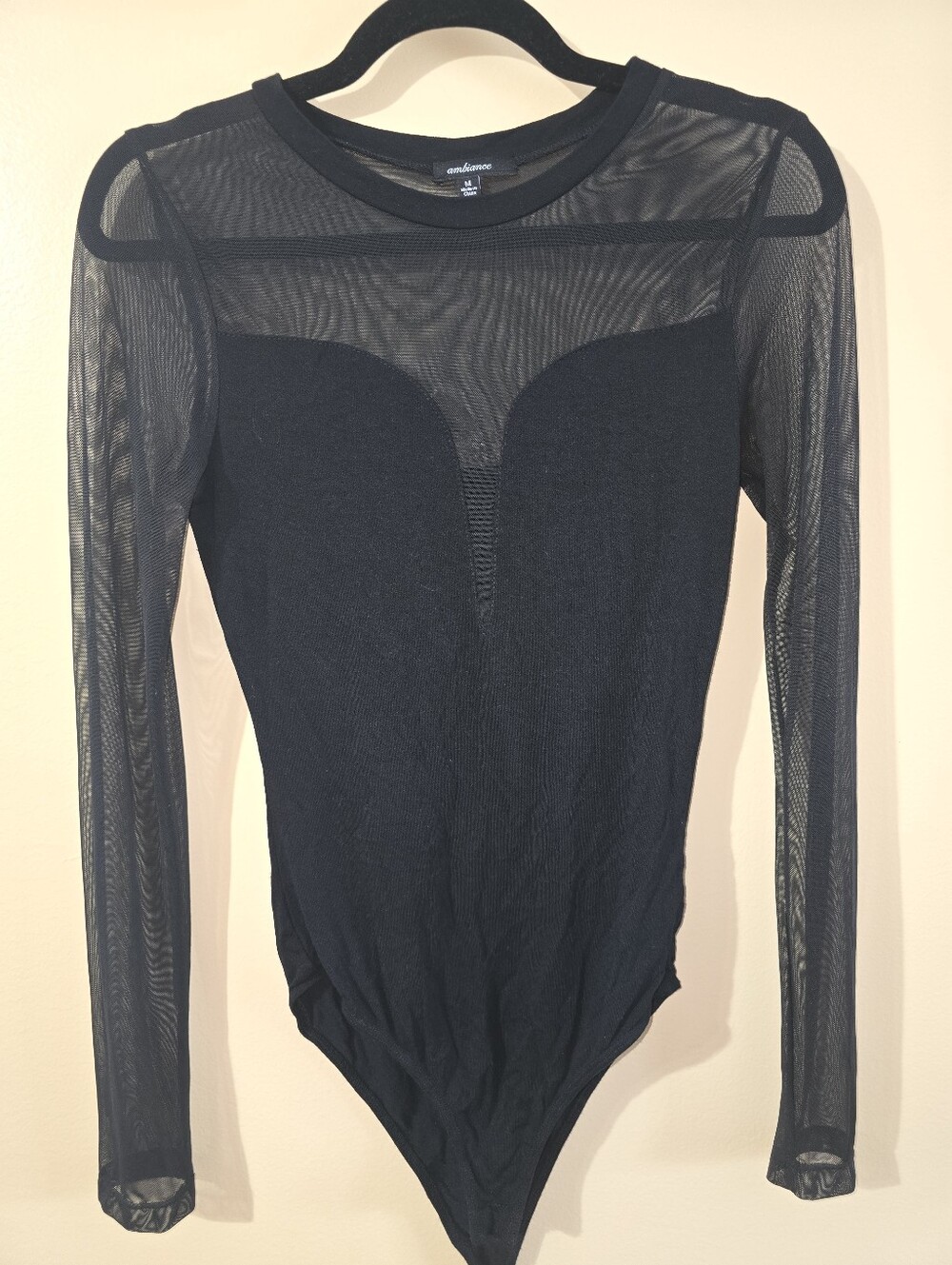 Women’s Black Sheer Long-Sleeve Bodysuit